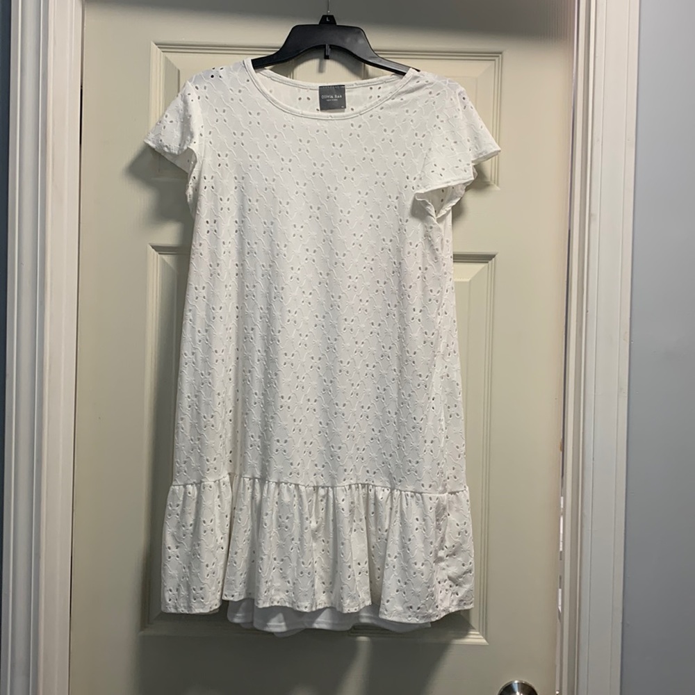 White short dress with slip attached.